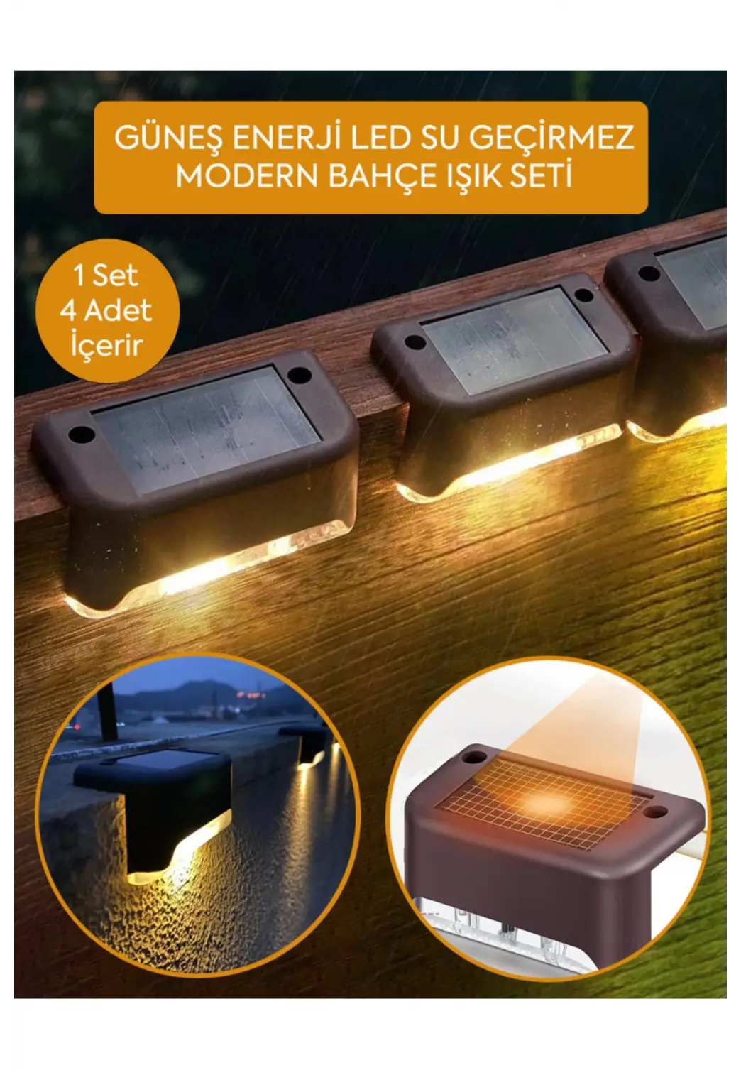 4 Adet L Solar Led Güneş Enerjili Su Geçirmez Köşebent Led Işık Merdiven Veranda Bahçe Aydınlatma
