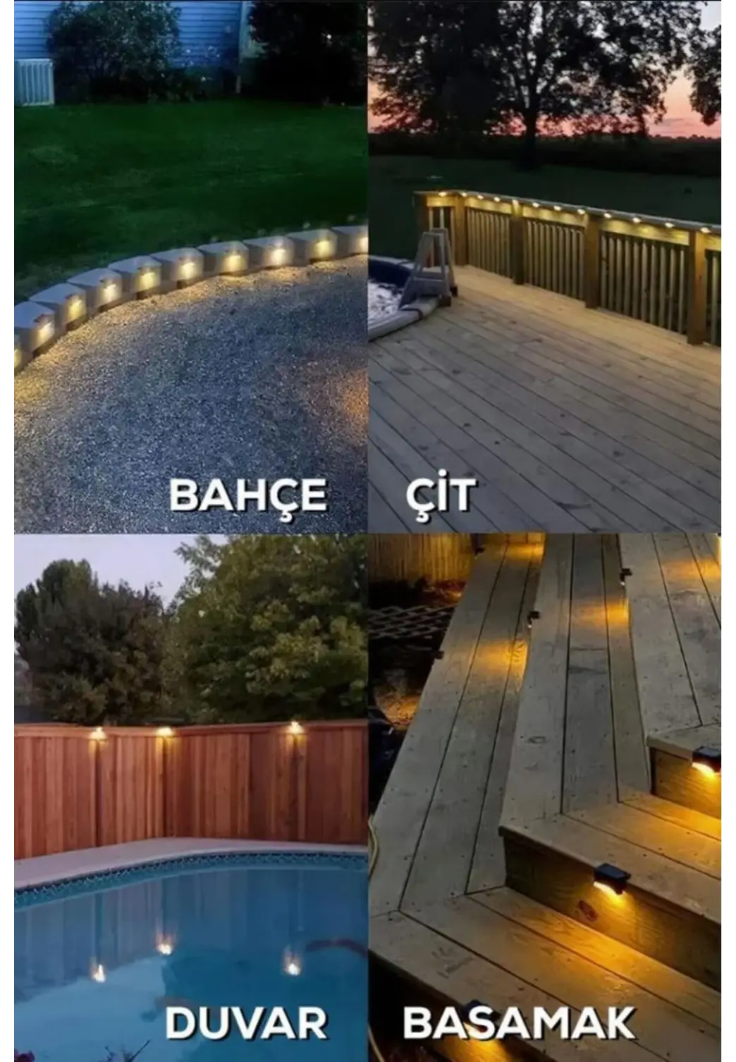 8 Adet L Solar Led Güneş Enerjili Su Geçirmez Köşebent Led Işık Merdiven Veranda Bahçe Aydınlatma