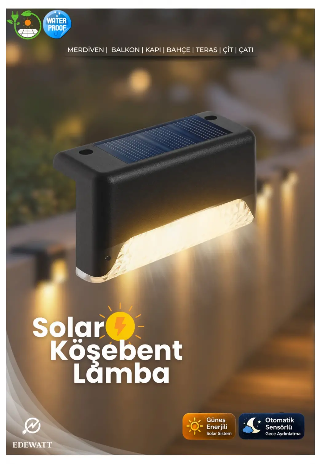 1 Adet L Solar Led Güneş Enerjili Su Geçirmez Köşebent Led Işık Merdiven Veranda Bahçe Aydınlatma