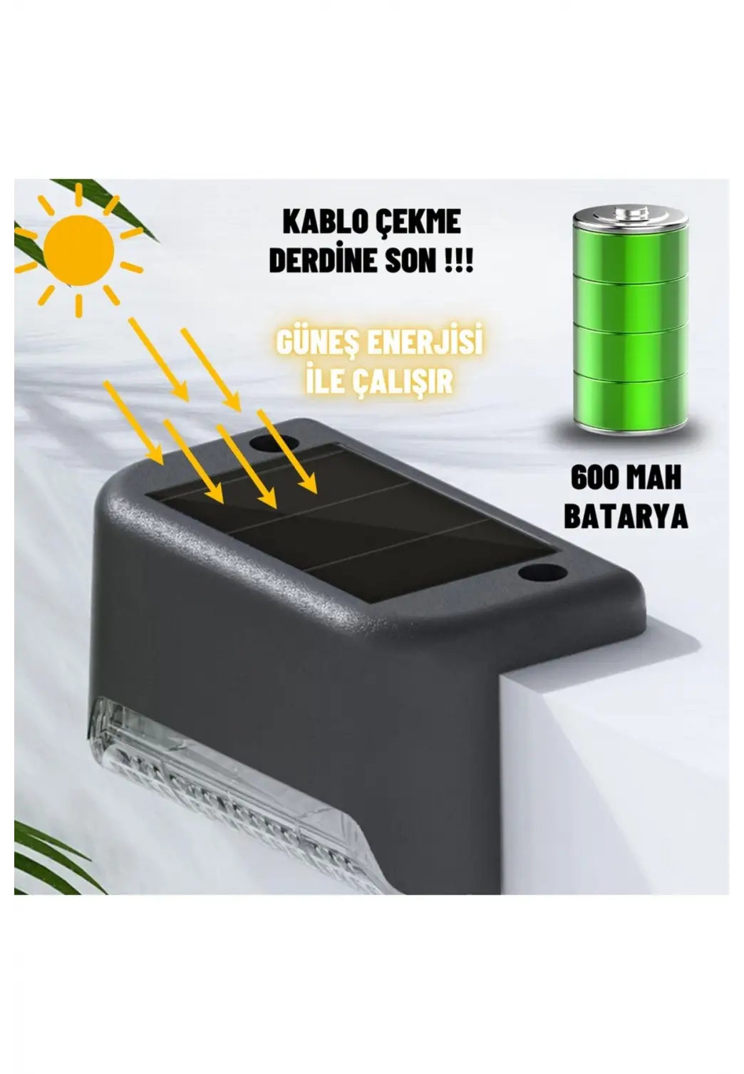 1 Adet L Solar Led Güneş Enerjili Su Geçirmez Köşebent Led Işık Merdiven Veranda Bahçe Aydınlatma