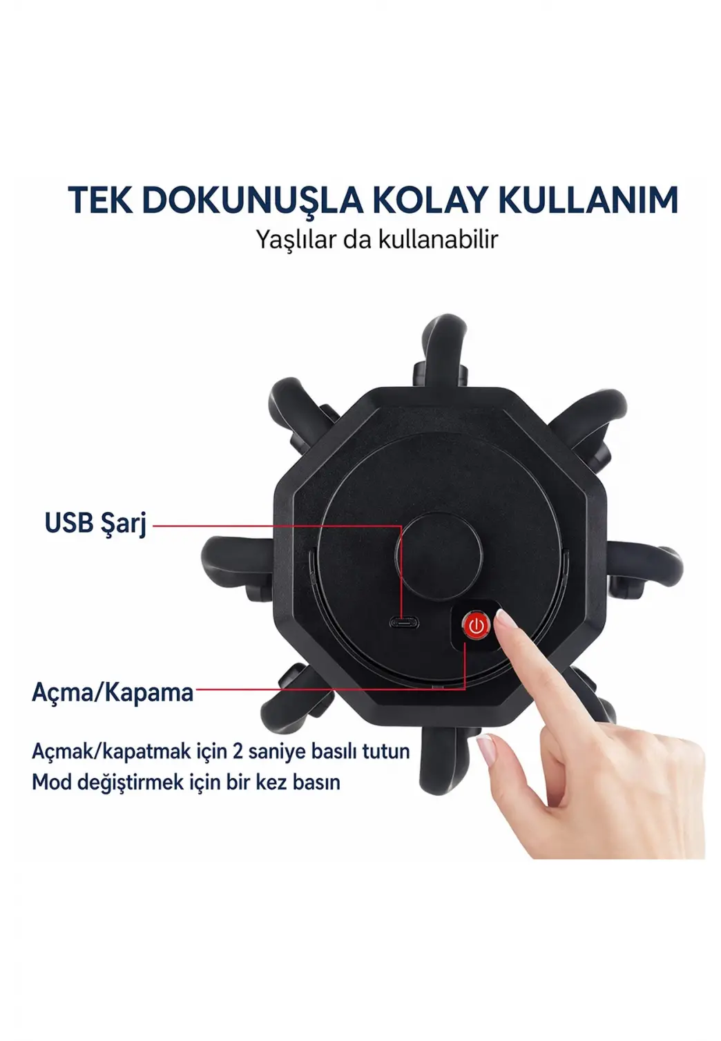 Şarjlı 8 Başlıklı Masaj Aleti Rahatlatıcı SİYAH 3 MOD Masaj Aleti