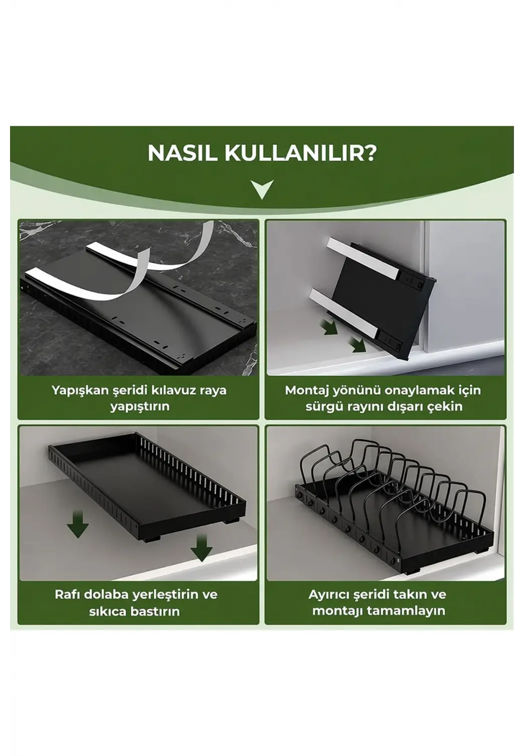 Çok Amaçlı Sürgülü Metal Raylı Tabaklık Düzenleyici | Dolap İçi ve Tezgah Üstü Mutfak Organizeri