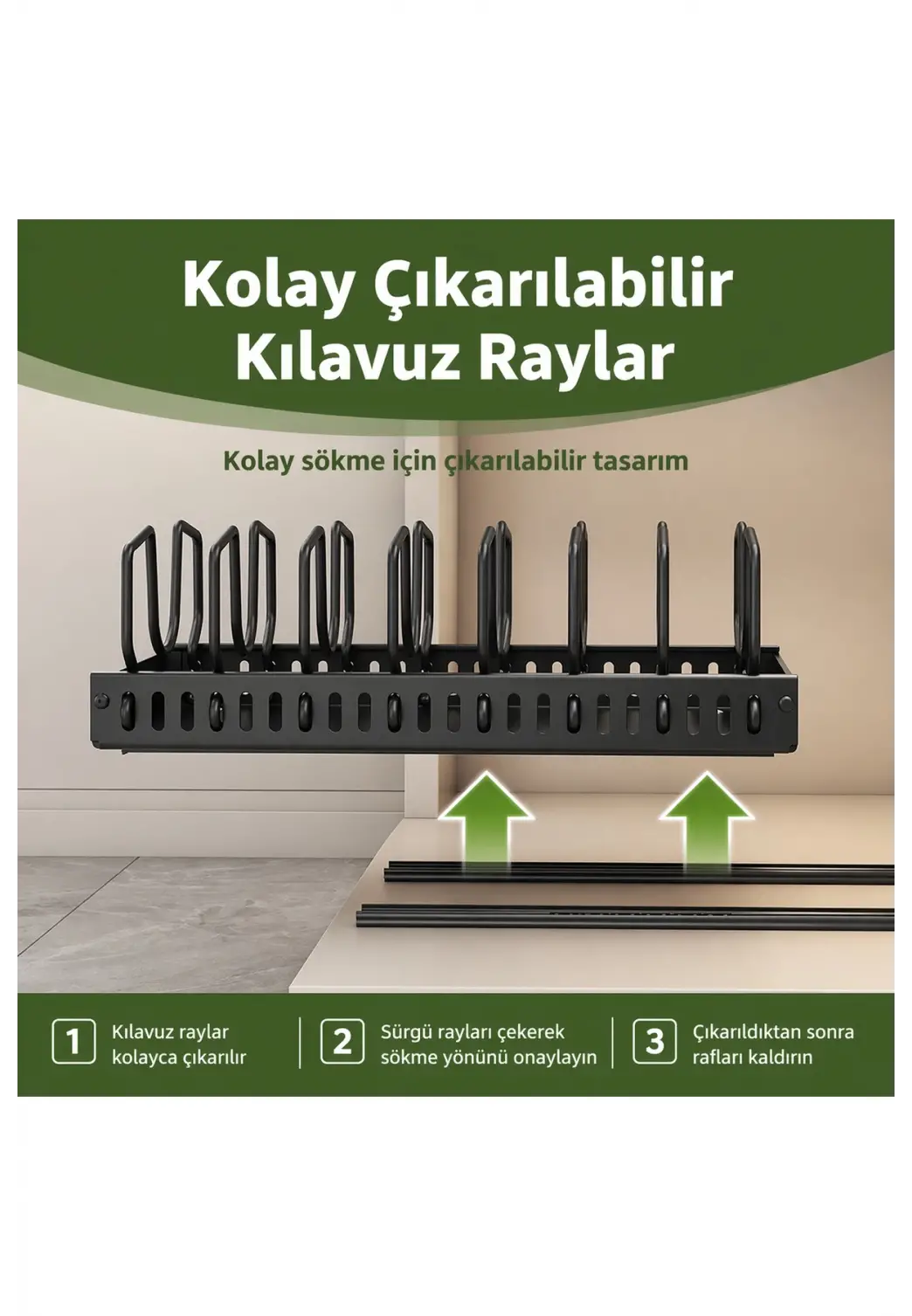 Çok Amaçlı Sürgülü Metal Raylı Tabaklık Düzenleyici | Dolap İçi ve Tezgah Üstü Mutfak Organizeri