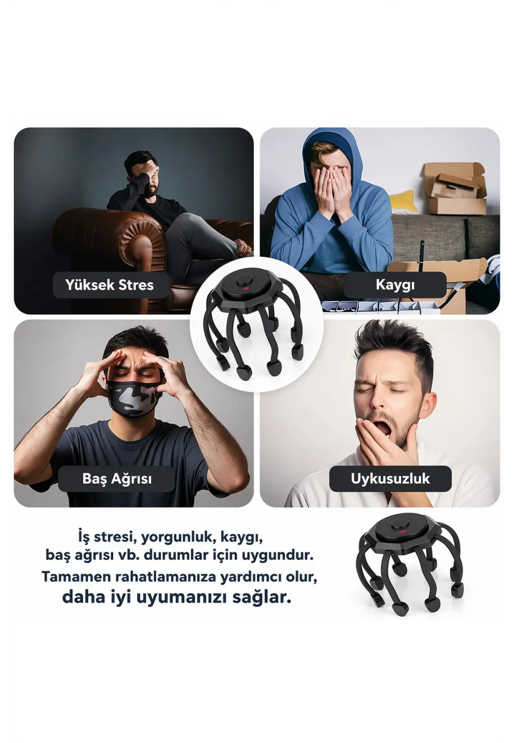 Şarjlı 8 Başlıklı Masaj Aleti Rahatlatıcı BEYAZ 3 MOD Masaj Aleti