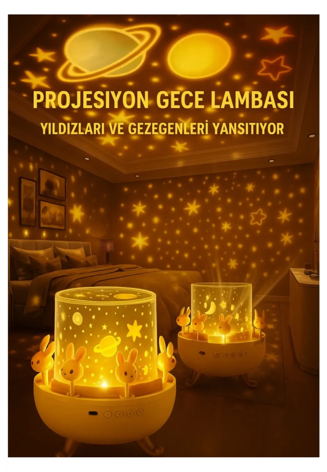Döner Projeksiyon Gece Lambası Bluetooth Hoparlörlü Çocuk Gece Işığı Projektör 5 Farklı Yansıtma