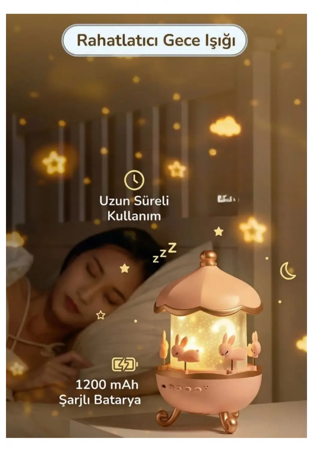 Döner Projeksiyon Gece Lambası Bluetooth Hoparlörlü Çocuk Gece Işığı Projektör 5 Farklı Yansıtma