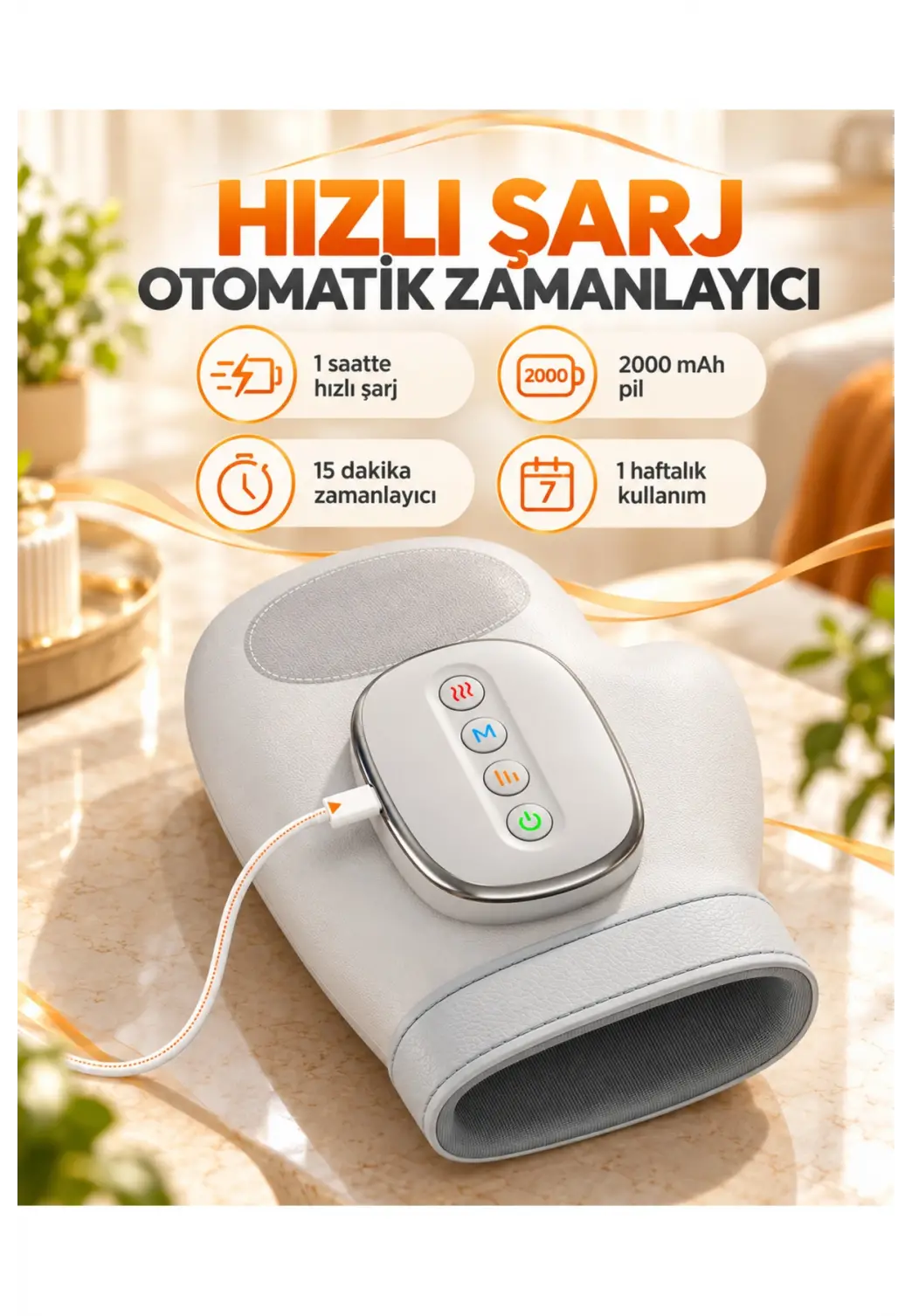 Şarjlı El Masaj Termal Hava Kompresyonlu Terapi Titreşimli Parmak Kas Bilek Ovma EL MASAJI ALETİ