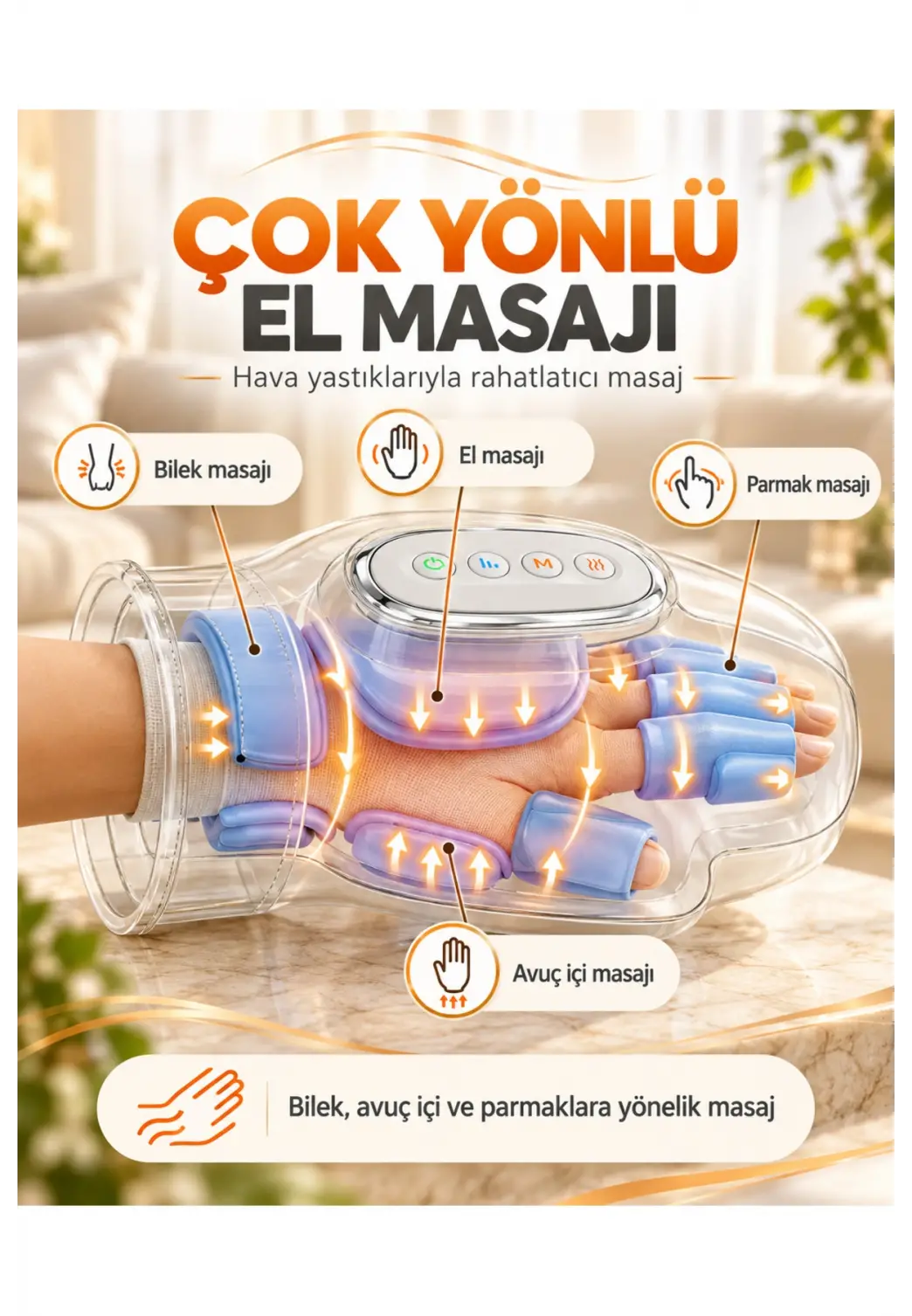 Şarjlı El Masaj Termal Hava Kompresyonlu Terapi Titreşimli Parmak Kas Bilek Ovma EL MASAJI ALETİ