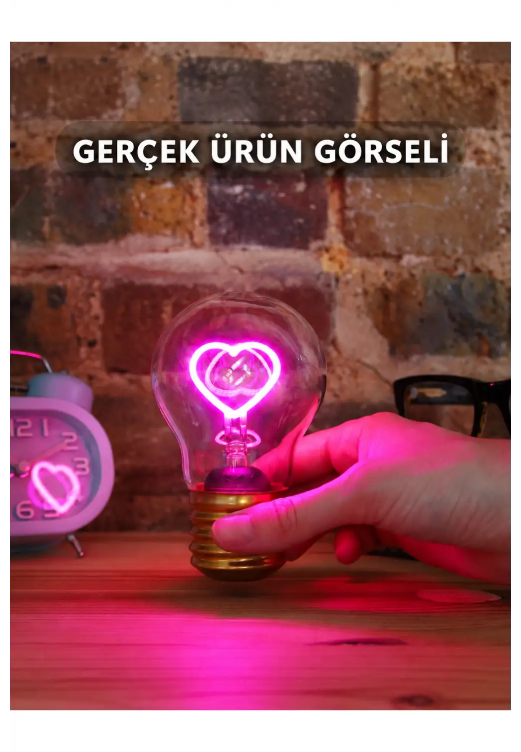 Kalp Şeklinde Neon Dekoratif Masa Lambası Ampul Şeklinde Yeni Nesil Aydınlatma Pembe