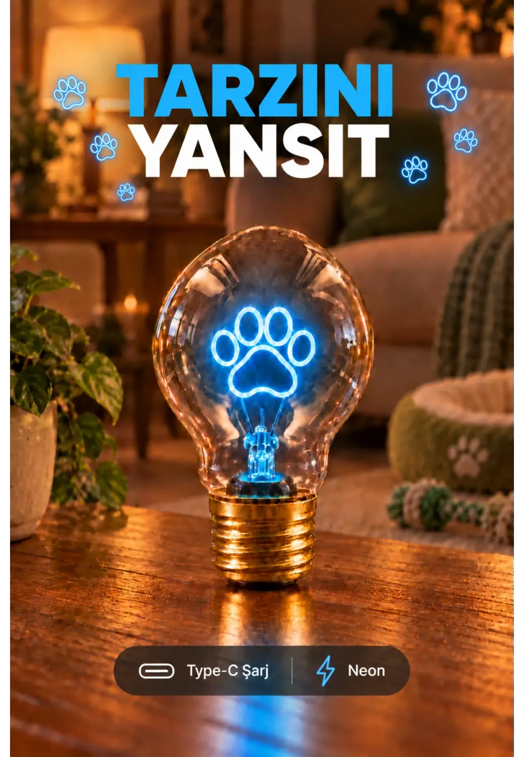 Pati Şeklinde Neon Dekoratif Masa Lambası Ampul Şeklinde Yeni Nesil Aydınlatma Sevimli Pati