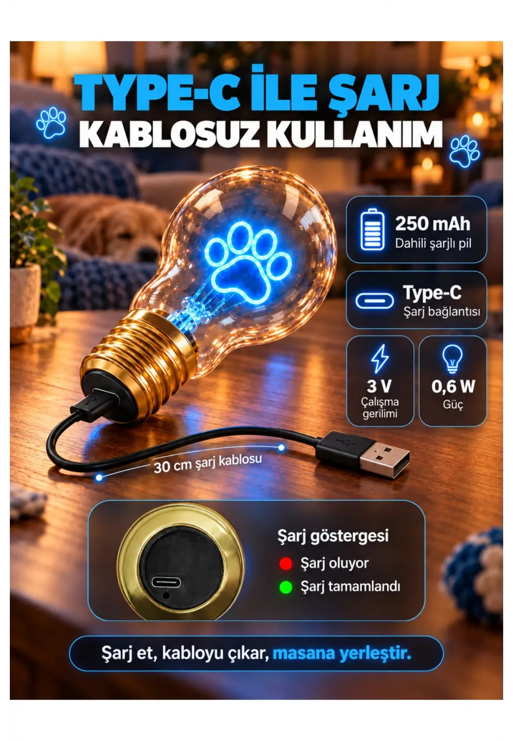Pati Şeklinde Neon Dekoratif Masa Lambası Ampul Şeklinde Yeni Nesil Aydınlatma Sevimli Pati