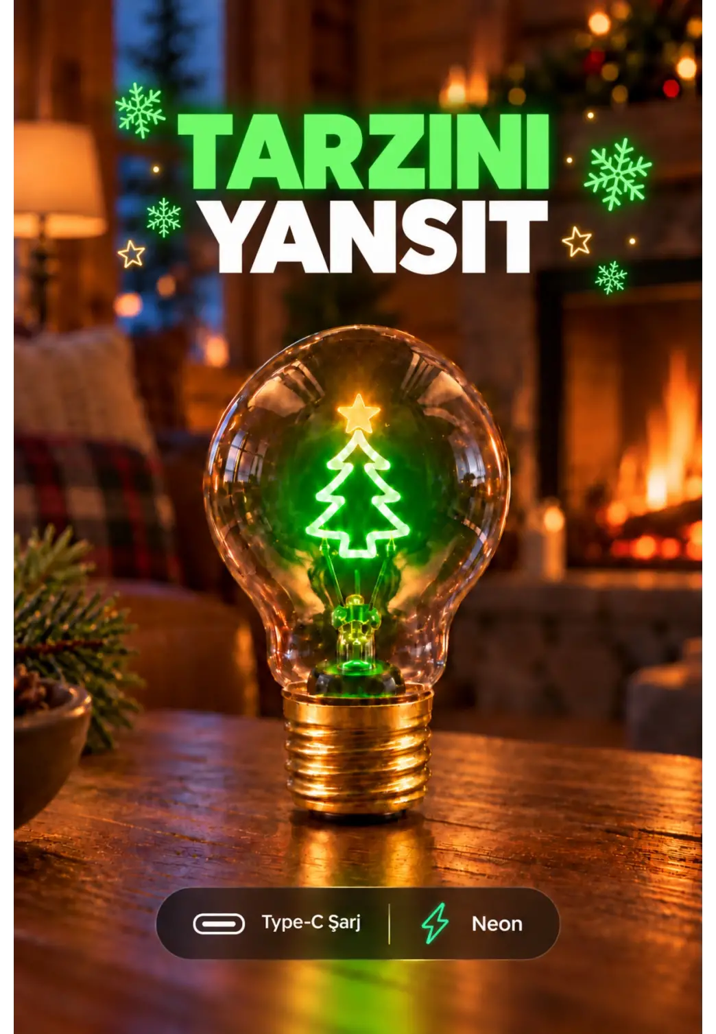 Çam Ağacı Neon Dekoratif Masa Lambası Ampul Şeklinde Yeni Nesil Aydınlatma YILBAŞI Aydınlatma