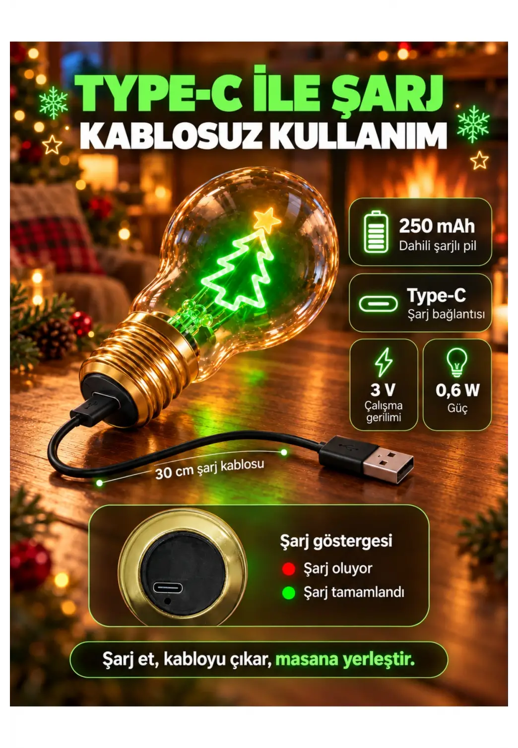 Çam Ağacı Neon Dekoratif Masa Lambası Ampul Şeklinde Yeni Nesil Aydınlatma YILBAŞI Aydınlatma