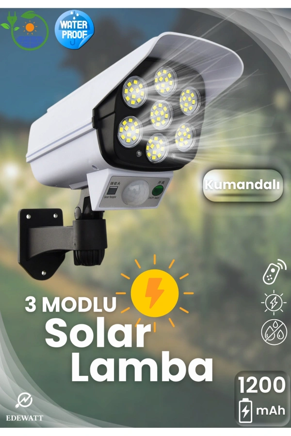 Kamera Görünümlü SOLAR LED Lamba Güneş Enerjilli Su Geçirmez Uzaktan Kumandalı