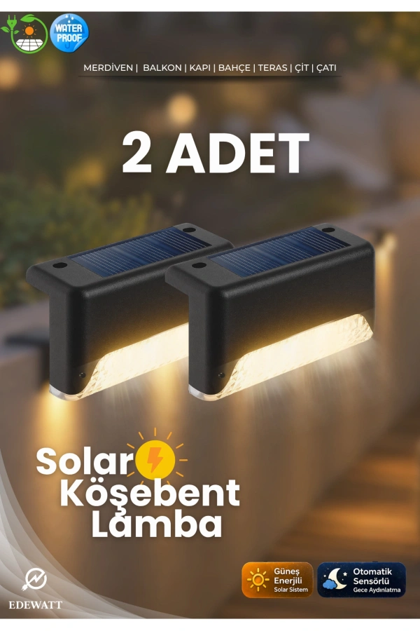 2 Adet L Solar Led Güneş Enerjili Su Geçirmez Köşebent Led Işık Merdiven Veranda Bahçe Aydınlatma