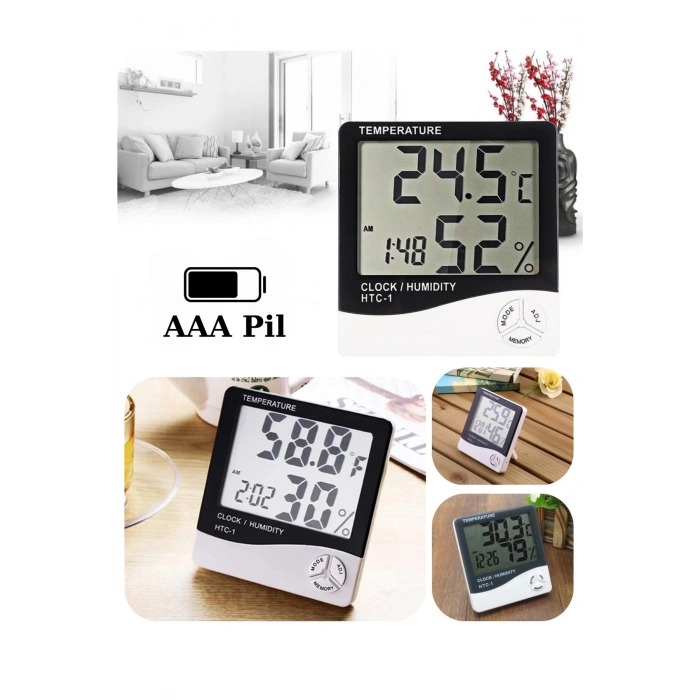 3 Adet Dijital Termometre Sıcaklık Ve Nem Ölçer Masa Saati Alarm