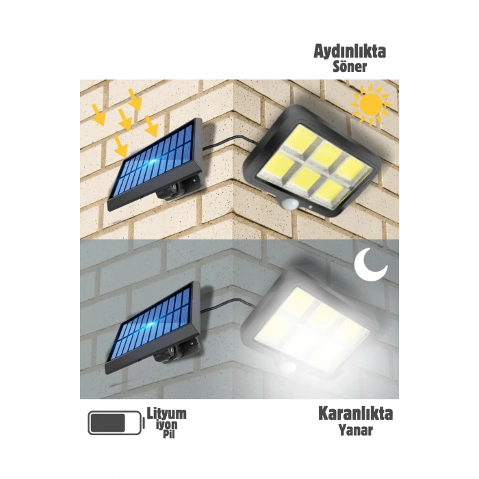 2 Adet 120 Cob Led Solar Panel Güneş Enerjili 3 Mod Duvar Lambası Bahçe