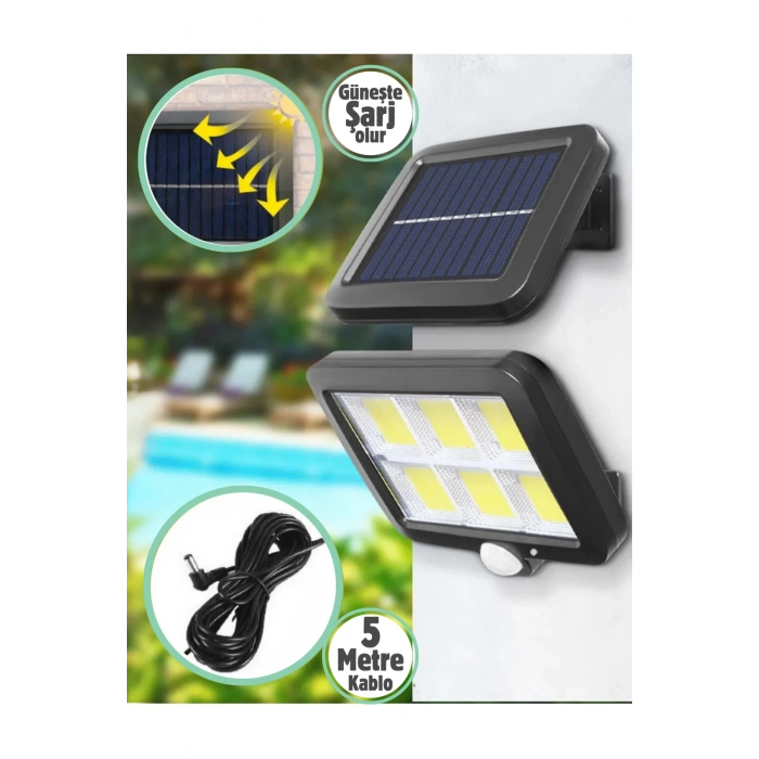 2 Adet 120 Cob Led Solar Panel Güneş Enerjili 3 Mod Duvar Lambası Bahçe