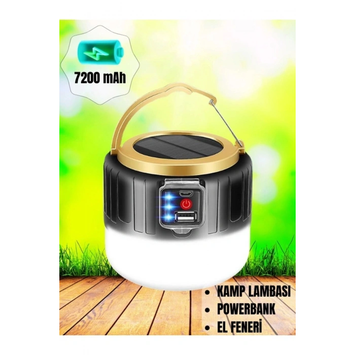 G-300w Kamp Lambası Solar Güneş Enerjili Ampül 26smd Led Şarjlı El Feneri Powerbank 5 Mod