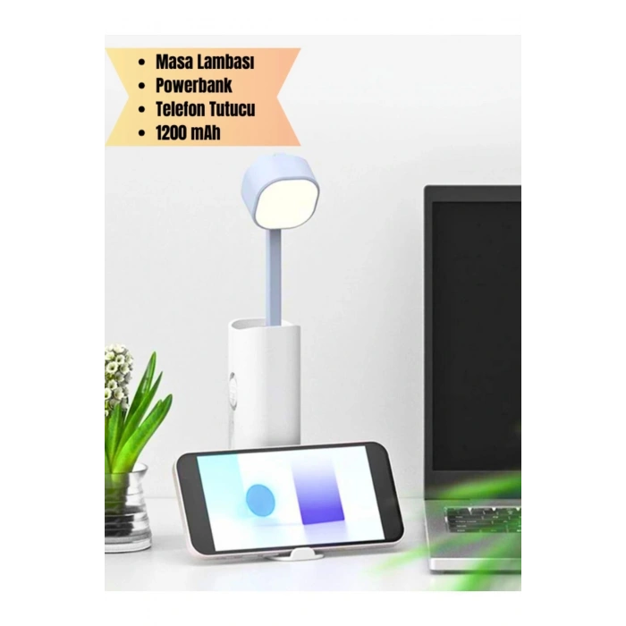 Şarjlı Dokunmatik 20 Led Çalışma Okuma Işığı Masa Lambası Kademeli Parlaklık Powerbank 1200mah