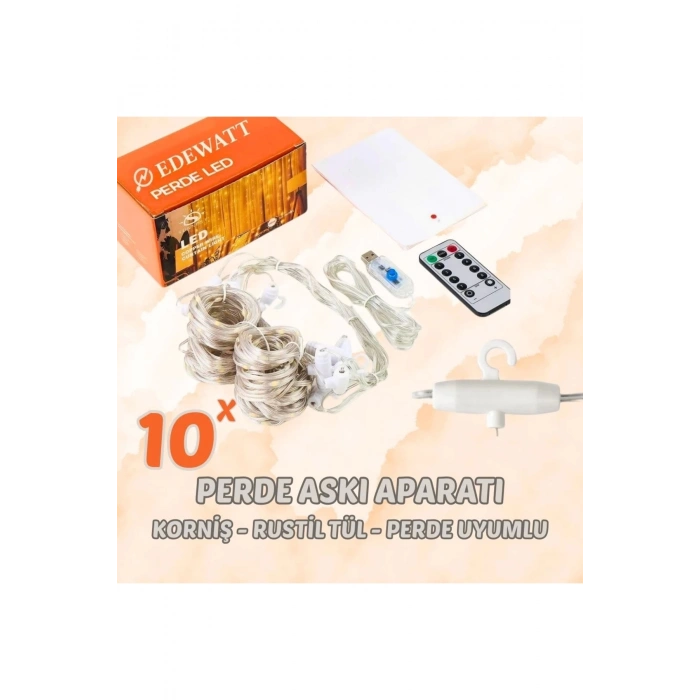 Perde Led 3mx3m Kumandalı 8 Fonksıyonlu 300 Ledli 10 Sarkıtlı Peri Ledi Usb Girişli