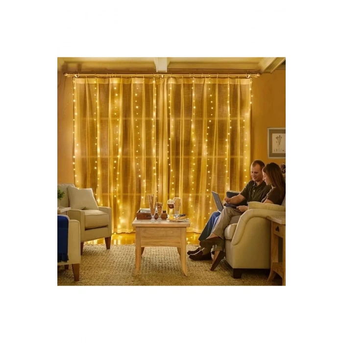Perde Led 3mx3m Kumandalı 8 Fonksıyonlu 300 Ledli 10 Sarkıtlı Peri Ledi Usb Girişli