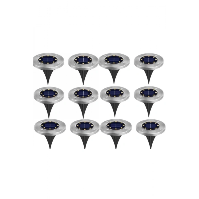 12 Adet 8 Led’li Gömme Solar Güneş Enerjili Zemin Yol Bahçe Aydınlatma Spot Lambası Su Geçirmez