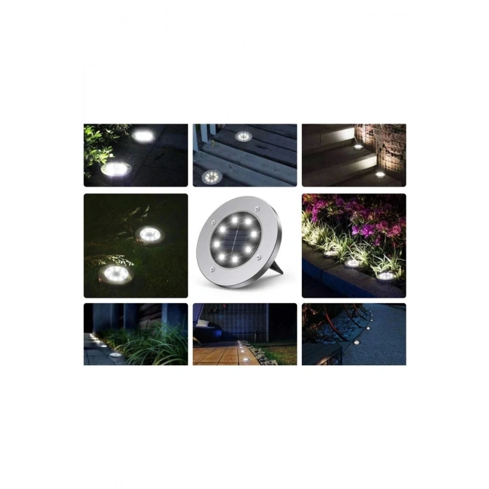 12 Adet 8 Led’li Gömme Solar Güneş Enerjili Zemin Yol Bahçe Aydınlatma Spot Lambası Su Geçirmez