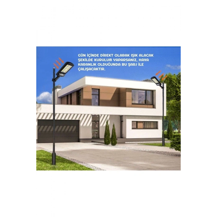 Güneş Enerjili Sokak Lambası Solar Duvar Lambası Hareket Sensörlü 3Mod Uzaktan Kumanda 120 Led Garaj
