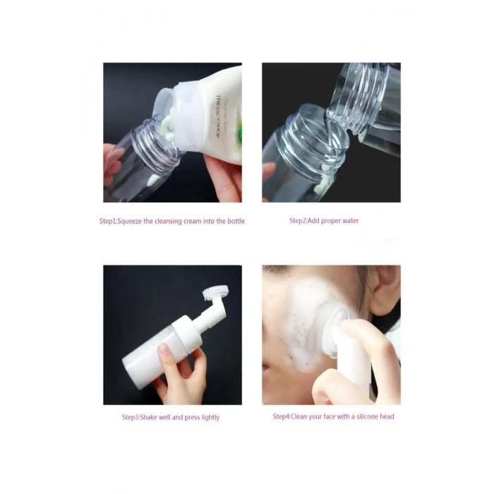 Yüz Temizleme köpük Makinesi, Şeffaf, Silikon Fırçalı, Doldurulabilir Pompalı Şişe