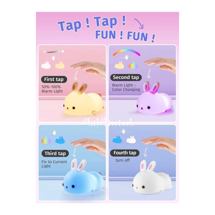 Çocuk Bebek Odası Gece Lambası Led Rgb Işıklı Sevimli Figürlü Renk Değiştiren Dokunmatik Silikon Pet
