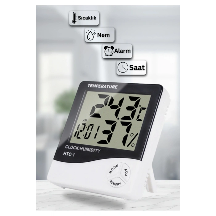 Dijital Oda Termometre Sıcaklık Ve Nem Ölçer Masa Saati Alarm Pil DAHİL