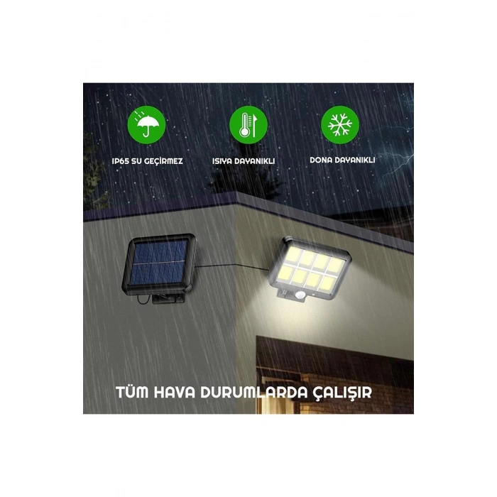 120 LED Ayrı Solar Panel Güneş Enerjili 3 Mod Duvar Lambası 5 METRE Kablolu Bahçe Aydınlatma