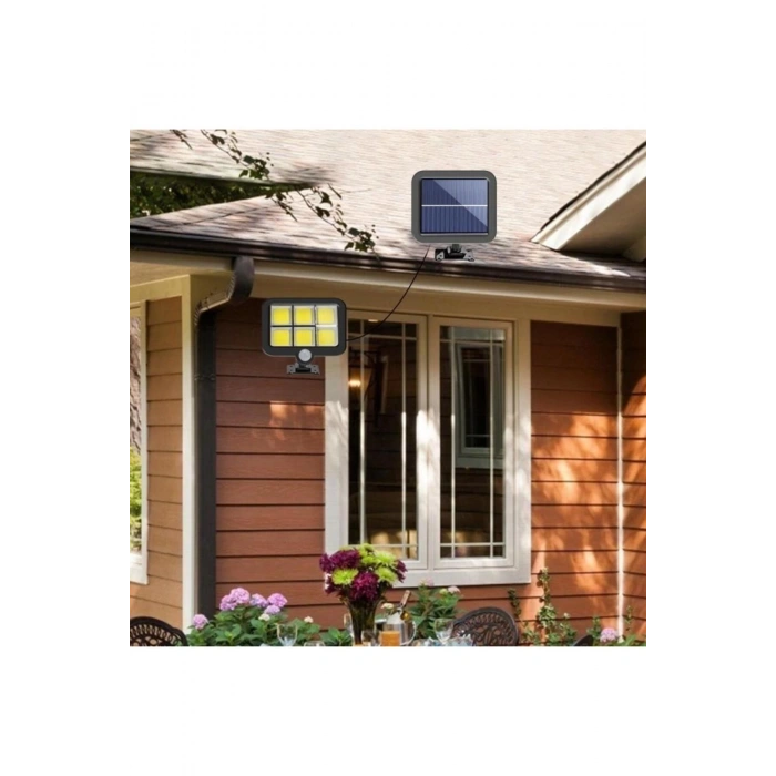 120 LED Ayrı Solar Panel Güneş Enerjili 3 Mod Duvar Lambası 5 METRE Kablolu Bahçe Aydınlatma