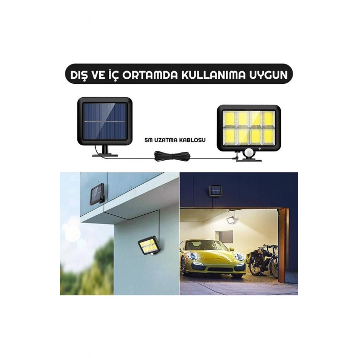 120 LED Ayrı Solar Panel Güneş Enerjili 3 Mod Duvar Lambası 5 METRE Kablolu Bahçe Aydınlatma