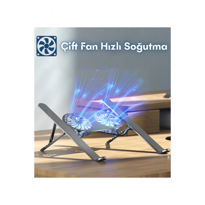 Alüminyum Katlanır Fanlı 6 Kademeli Laptop Macbook Uyumlu Notebook Yükseltici Tutucu Stand