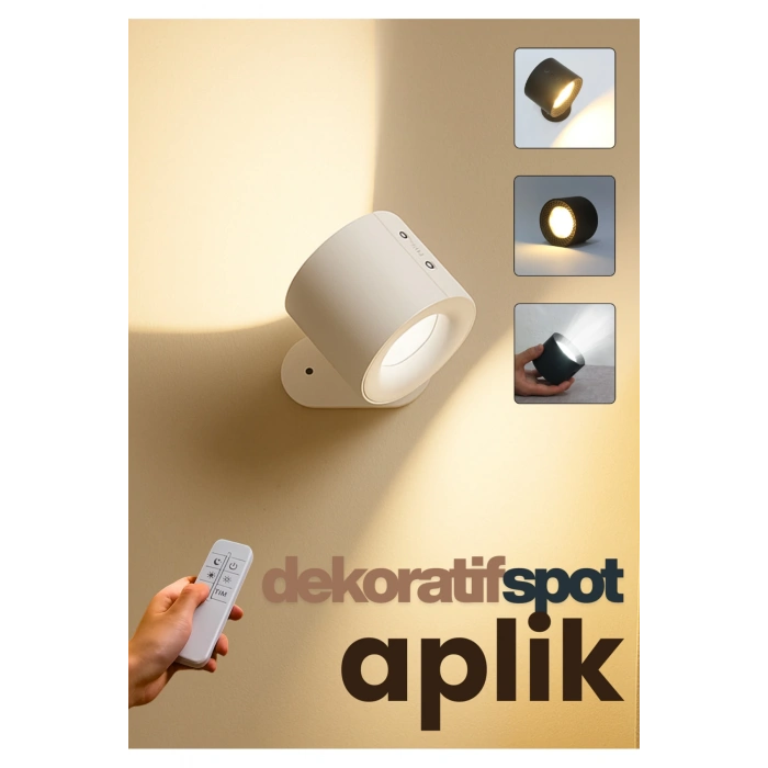 Mıknatıslı Uzaktan Kumandalı Çift Taraflı Duvar Aplik LED Aydınlatma 3 Renk USB Şarjlı