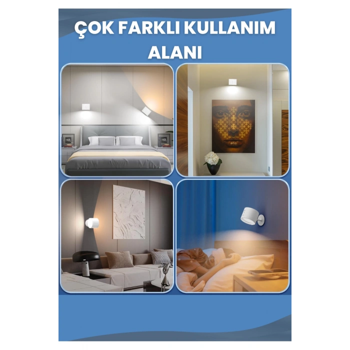 Mıknatıslı Uzaktan Kumandalı Çift Taraflı Duvar Aplik LED Aydınlatma 3 Renk USB Şarjlı