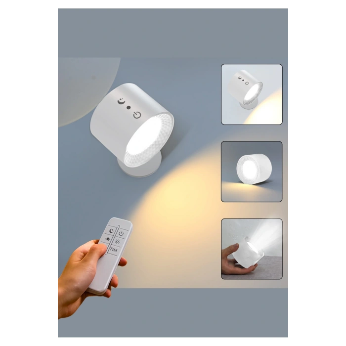 Mıknatıslı Uzaktan Kumandalı Çift Taraflı Duvar Aplik LED Aydınlatma 3 Renk USB Şarjlı