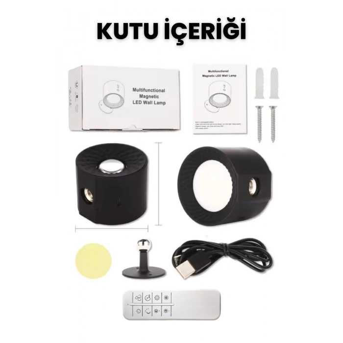 Mıknatıslı Uzaktan Kumandalı Çift Taraflı Duvar Aplik LED Aydınlatma 3 Renk USB Şarjlı