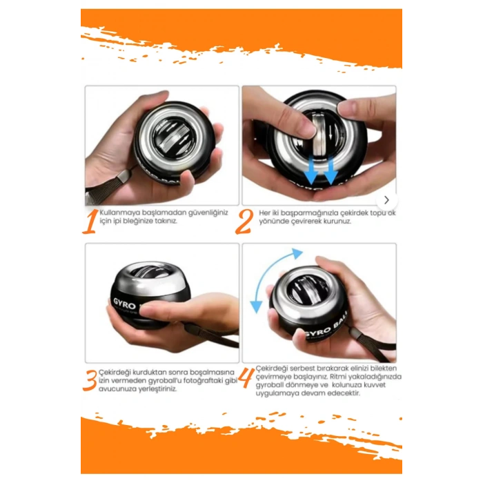 Gyro Ball El Bilek Egzersiz Topu Kol Kuvvet Güç Topu Powerball Kas Geliştirici