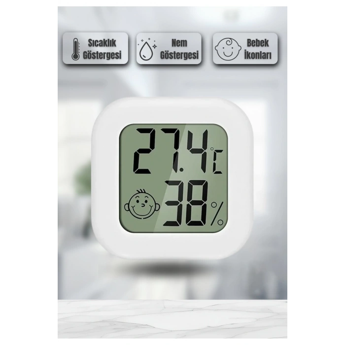 Mini Akıllı Sıcaklık Nem Ölçer LCD Oda Termometre Duvara Takılabilen Masaüstü Isı Göstergesi BEYAZ