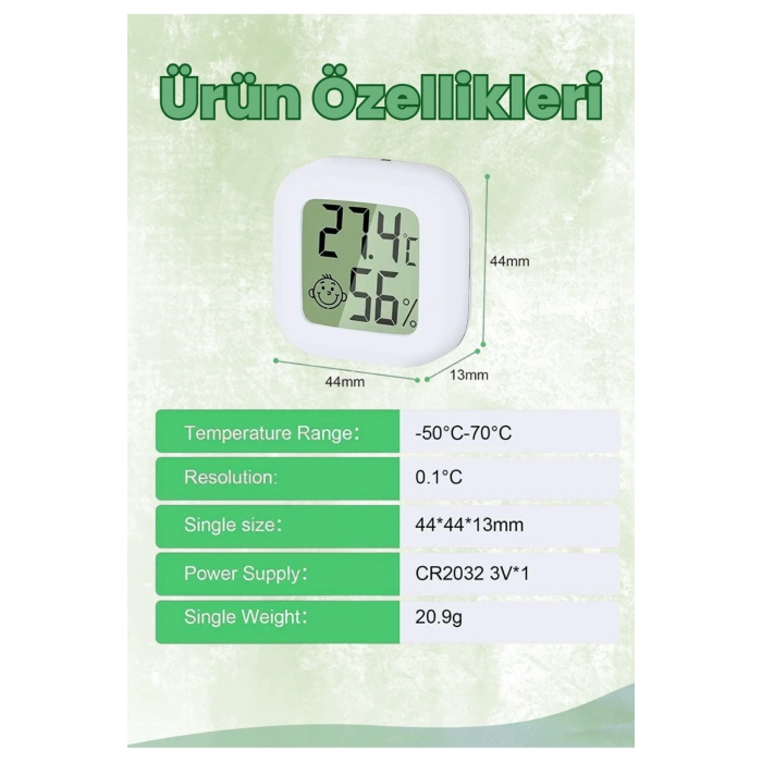 Mini Akıllı Sıcaklık Nem Ölçer LCD Oda Termometre Duvara Takılabilen Masaüstü Isı Göstergesi BEYAZ