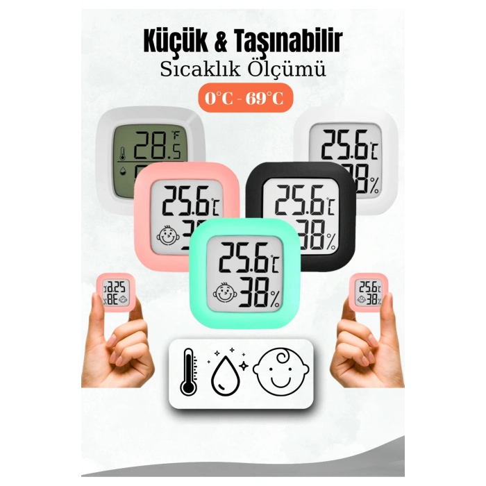 Mini Akıllı Sıcaklık Nem Ölçer LCD Oda Termometre Duvara Takılabilen Masaüstü Isı Göstergesi PEMBE