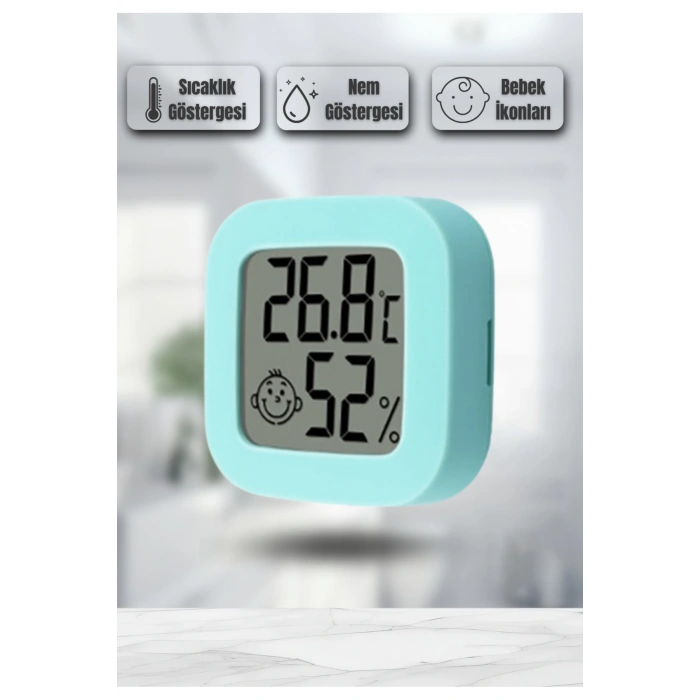 Mini Akıllı Sıcaklık Nem Ölçer LCD Oda Termometre Duvara Takılabilen Masaüstü Isı Göstergesi YEŞİL