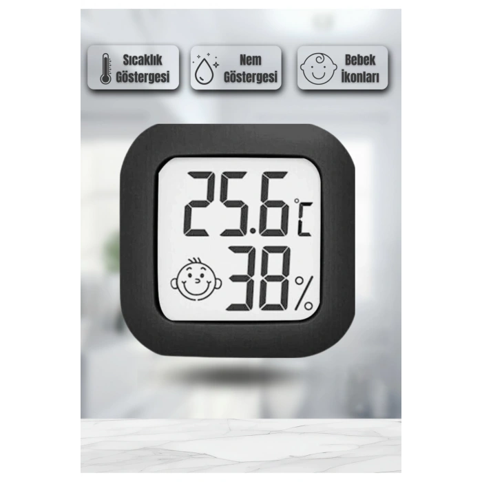 Mini Akıllı Sıcaklık Nem Ölçer LCD Oda Termometre Duvara Takılabilen Masaüstü Isı Göstergesi SİYAH