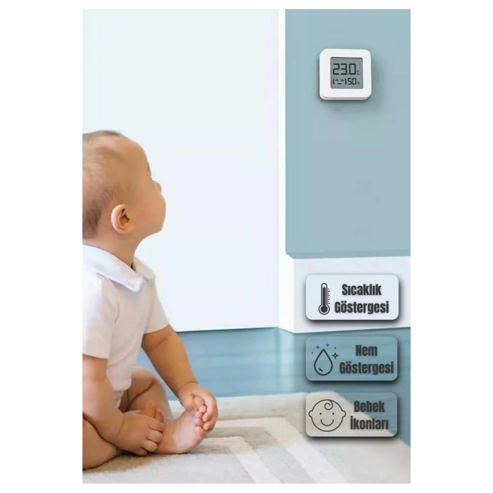 Mini Akıllı Sıcaklık Nem Ölçer LCD Oda Termometre Duvara Takılabilen Masaüstü Isı Göstergesi SİYAH