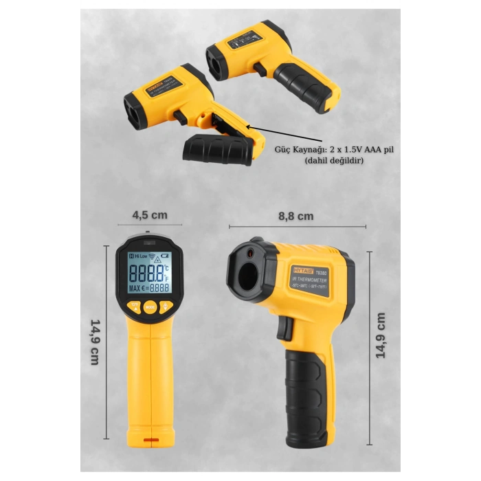 Lazer Odaklı Kızılötesi -50/+600°C Endüstriyel Katı-Sıvı Sıcaklık Ölçer İnfrared Termometre