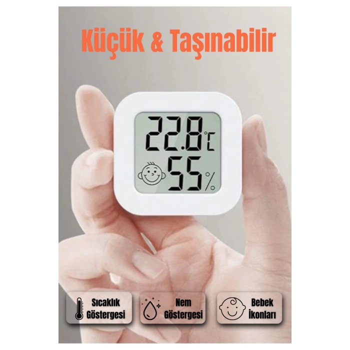 Mini Akıllı Sıcaklık Nem Ölçer LCD Oda Termometre Duvara Takılabilen Masaüstü Isı Göstergesi BEYAZ
