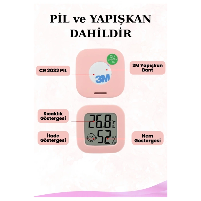 Mini Akıllı Sıcaklık Nem Ölçer LCD Oda Termometre Duvara Takılabilen Masaüstü Isı Göstergesi BEYAZ